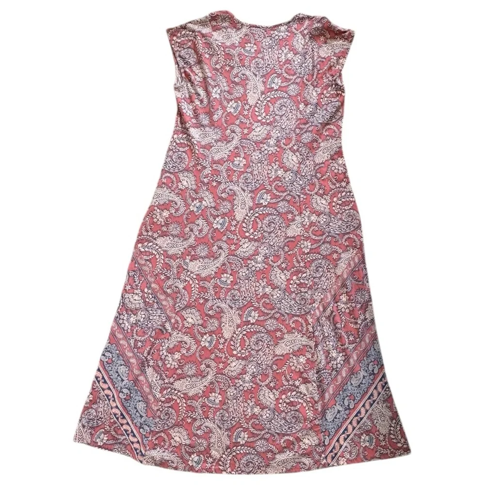 NWOT J. Jill Pure Jill Pink Border Print Maxi Dress Size M | Boho Cotton V-Neck - Picture 5 of 10